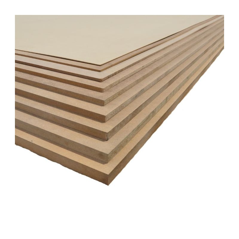 Découpes multiples dans un panneau MDF STD 2800 x 2070 mm vue tranche toutes les épaisseurs