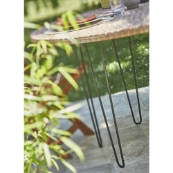 zoom table de jardin ronde avec les pieds double fil mottez